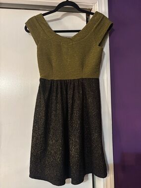 Vintage Forever 21 Olive Green and Black Textured Fit & Flare Mini Dress